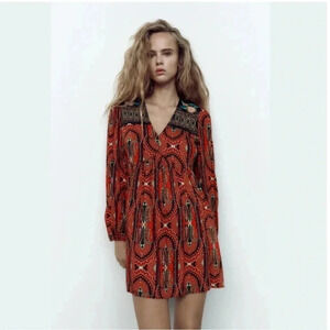 Zara red paisley mini babydoll gypsy dress size medium